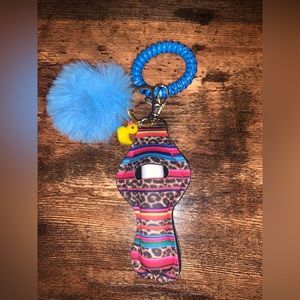 NWT Colorful Leopard Chapstick Holder Keychain Set